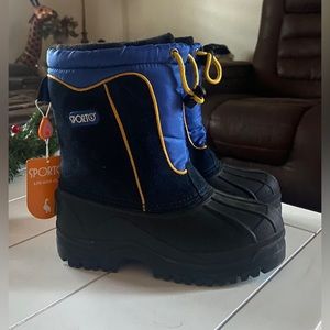 Blue and yellow boots
